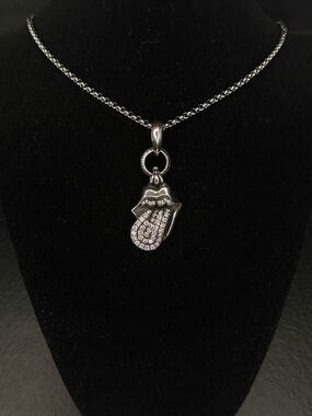 Chrome Hearts Diamond Studded Rolling Stones Tonge Unisex Necklace